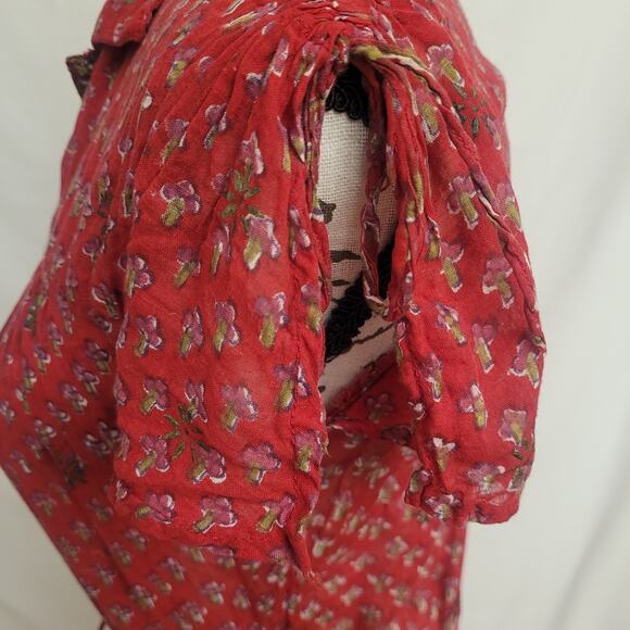 Vintage 70's Bohemian Starina Paris Indian Cotton Sheer Gauze Red Dress Boho M - Picture 9 of 15